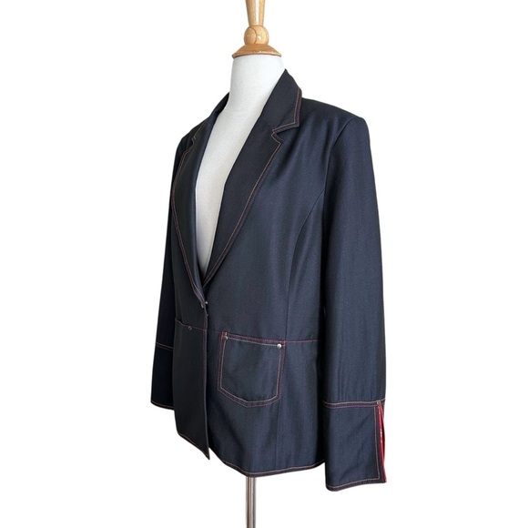 ALAIN MANOUKIAN Paris Western Denim Blazer Red Orange Stitch Wool Blend Size 14 - Picture 7 of 16